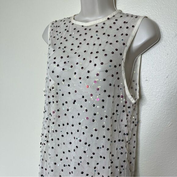 NWT Urban Outfitters Hunter Sheer Sequin Beaded Midi Cream Dress Women Medium - Picture 8 of 16
